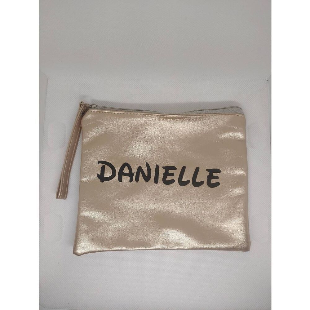 Women's Customized "DANIELLE" Gold Makeup Bag Wristlet.